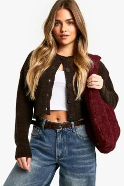 Cardigans|Jumpers & Cardigans*boohoo Petite Boucle High Neck Cardigan chocolate