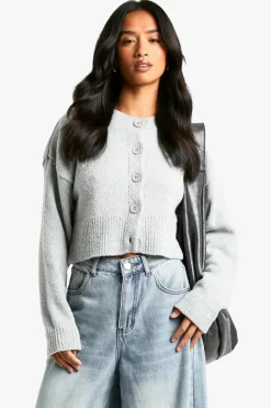 Cardigans|Knitwear*boohoo Petite Boucle High Neck Cardigan grey