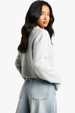 Cardigans|Knitwear*boohoo Petite Boucle High Neck Cardigan grey