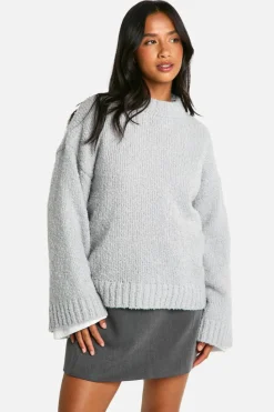 Oversized Jumpers|Jumpers*boohoo Petite Boucle Oversized Jumper grey