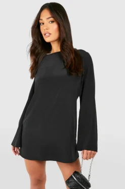 Mini Dresses|Long Sleeve Dresses*boohoo Petite Bow Detail Open Back Mini Dress black