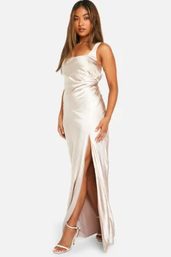 Maxi Dresses*boohoo Petite Bridesmaid Satin Square Neck Maxi Dress oyster