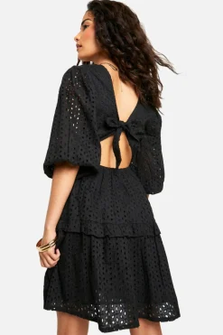 Skater Dresses*boohoo Petite Broderie Puff Sleeve Mini Dress black