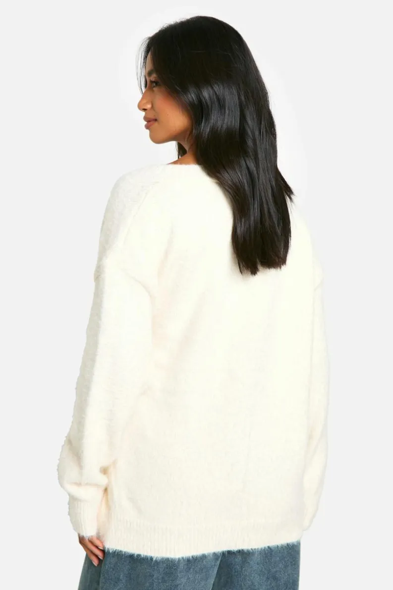 Cardigans|Jumpers & Cardigans*boohoo Petite Brushed Asymmetric Button Detail Cardigan ivory