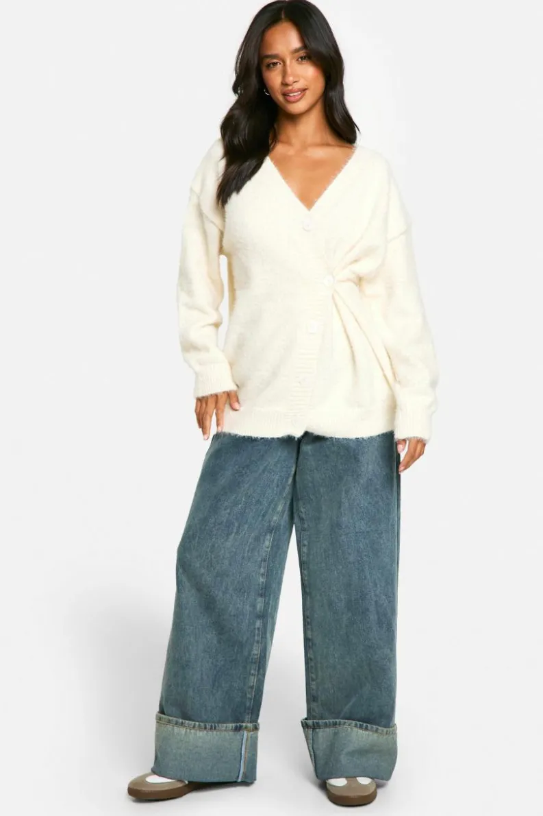 Cardigans|Jumpers & Cardigans*boohoo Petite Brushed Asymmetric Button Detail Cardigan ivory