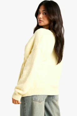 Cardigans*boohoo Petite Brushed Asymmetric Button Detail Cardigan butter