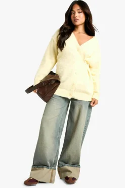 Cardigans*boohoo Petite Brushed Asymmetric Button Detail Cardigan butter
