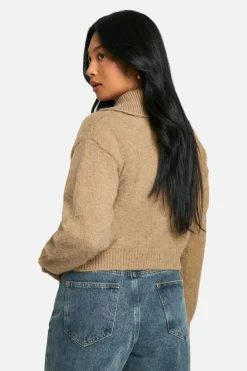 Cardigans*boohoo Petite Brushed Knit Zip Through Cardigan sand