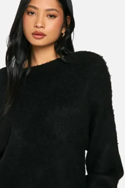 Jumper Dresses|Jumper Dresses*boohoo Petite Brushed Low Back Oversized Jumper Dress black