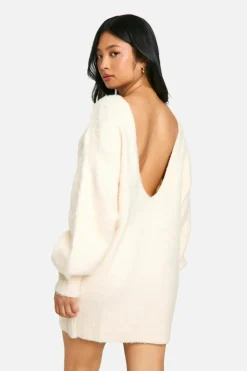 Jumper Dresses|Jumper Dresses*boohoo Petite Brushed Low Back Oversized Jumper Dress cream