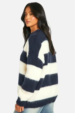 Oversized Jumpers|Jumpers*boohoo Petite Brushed Striped Oversized Knitted Jumper navy