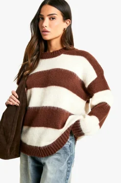 Oversized Jumpers|Jumpers*boohoo Petite Brushed Striped Oversized Knitted Jumper chocolate