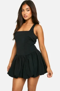 Mini Dresses|Dresses*boohoo Petite Bubble Hem Lace Up Mini Dress black