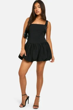 Mini Dresses|Dresses*boohoo Petite Bubble Hem Lace Up Mini Dress black
