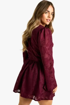 Skater Dresses|Mini Dresses*boohoo Petite Burnout Floral Corset Detail Skater Dress burgundy