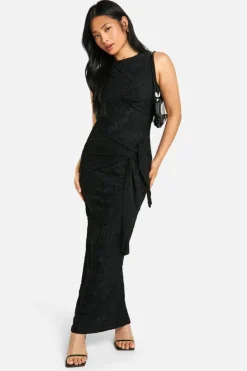 Maxi Dresses*boohoo Petite Burnout Floral Tie Twist Maxi Dress black