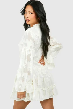 Skater Dresses*boohoo Petite Burnout Frill Mini Dress ivory