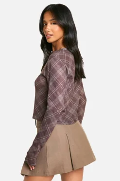Cardigans*boohoo Petite Check High Neck Cardigan brown