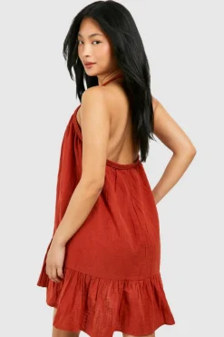 Smock Dresses*boohoo Petite Cheesecloth Mini Dress terracotta