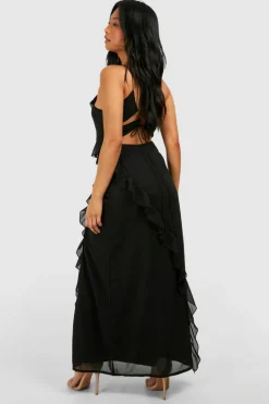 Maxi Dresses*boohoo Petite Chiffon Ruffle Maxi Dress black