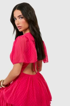 Smock Dresses*boohoo Petite Chiffon Ruffle Maxi Dress hot pink