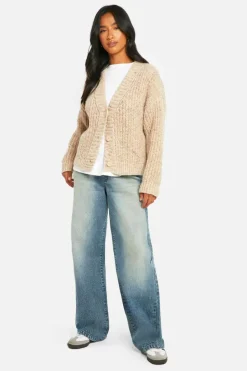 Cardigans*boohoo Petite Chunky Knit Cardigan stone