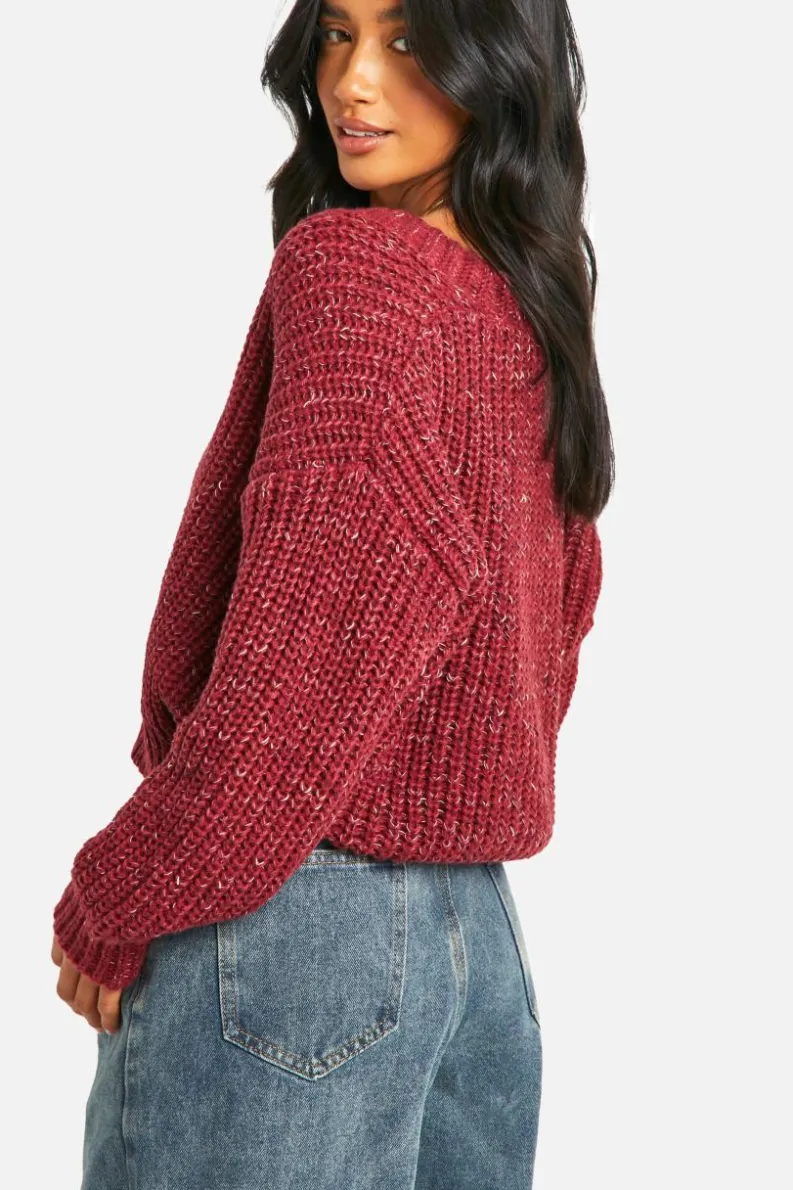 Cardigans|Knitwear*boohoo Petite Chunky Knit Cardigan burgundy