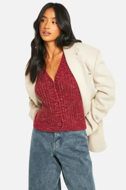 Cardigans|Knitwear*boohoo Petite Chunky Knit Cardigan burgundy
