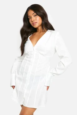 Shirt Dresses*boohoo Petite Cinched Shirt Dress white