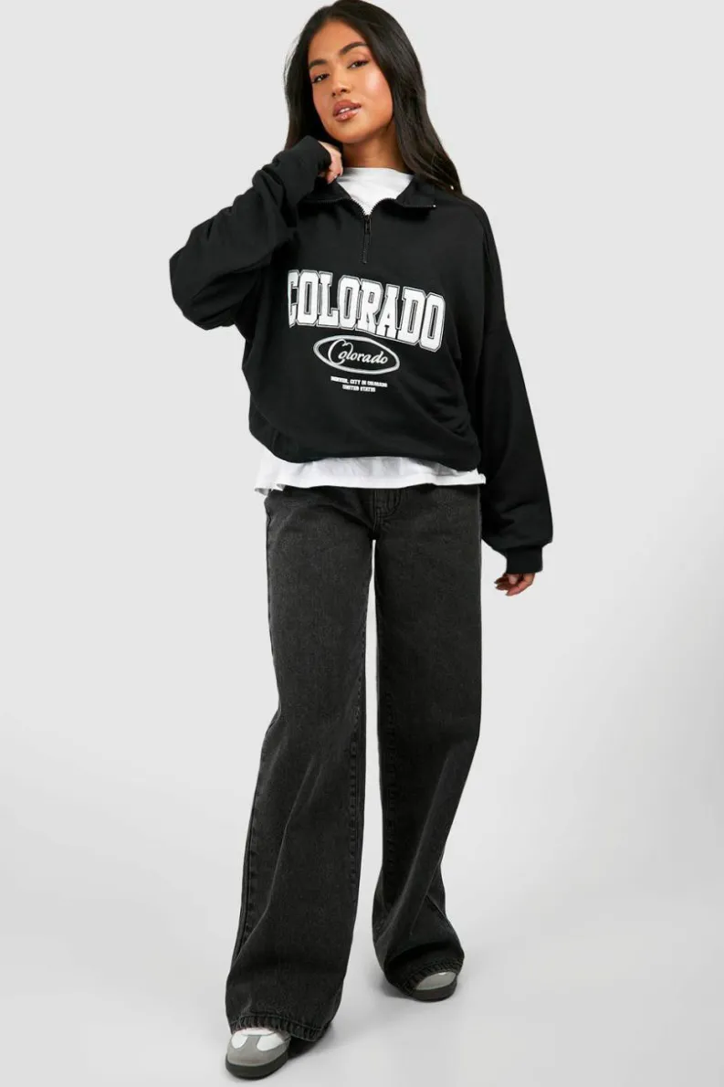 Sweatshirts|Hoodies & Sweatshirts*boohoo Petite Colorado Half Zip Sweatshirt black