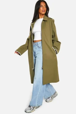 Up To 80% Off Winter Warmers|Trench Coats*boohoo Petite Contrast Binding Detail Trench Coat green