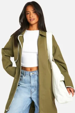 Up To 80% Off Winter Warmers|Trench Coats*boohoo Petite Contrast Binding Detail Trench Coat green