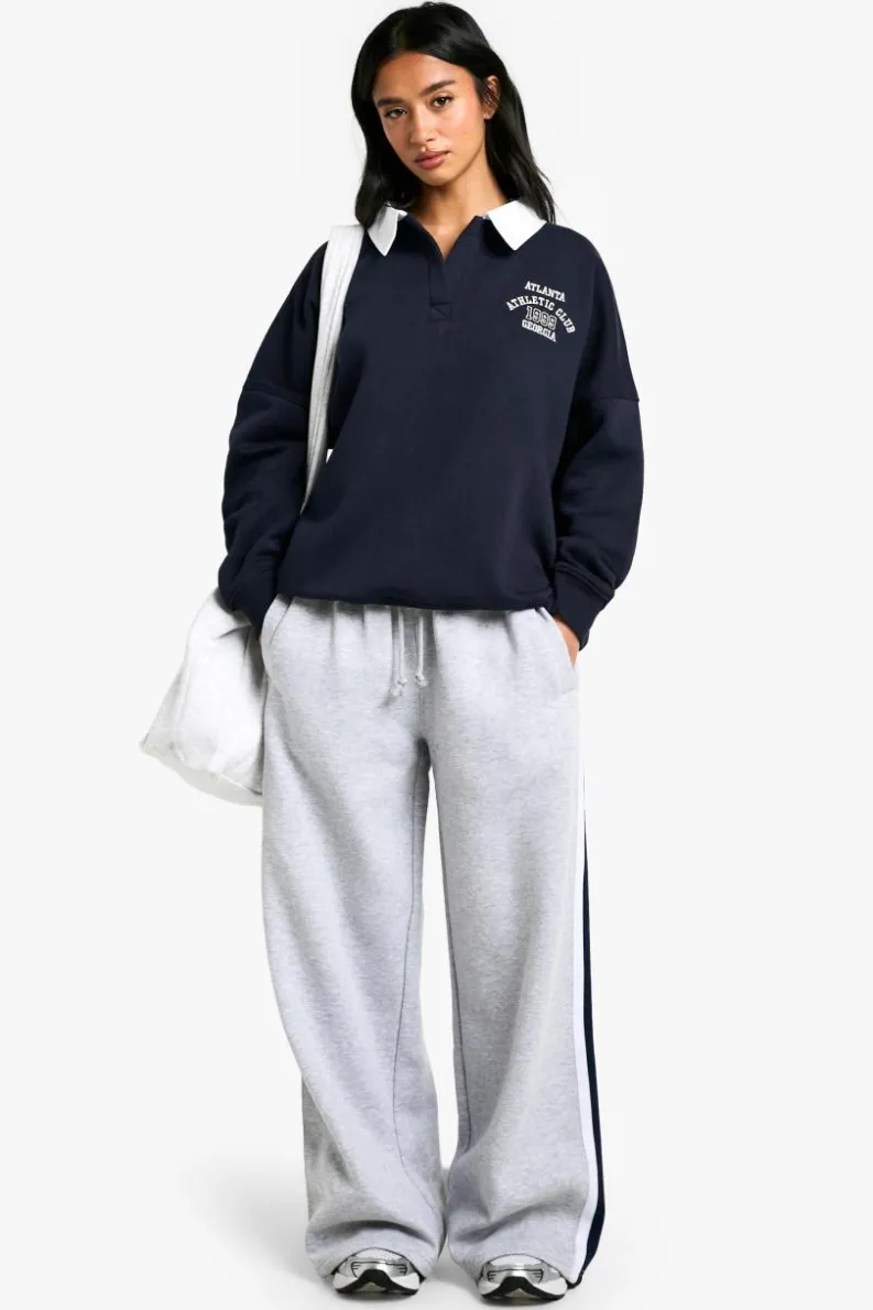 Sweatshirts|Hoodies & Sweatshirts*boohoo Petite Contrast Collar Embroidered Oversized Sweatshirt navy