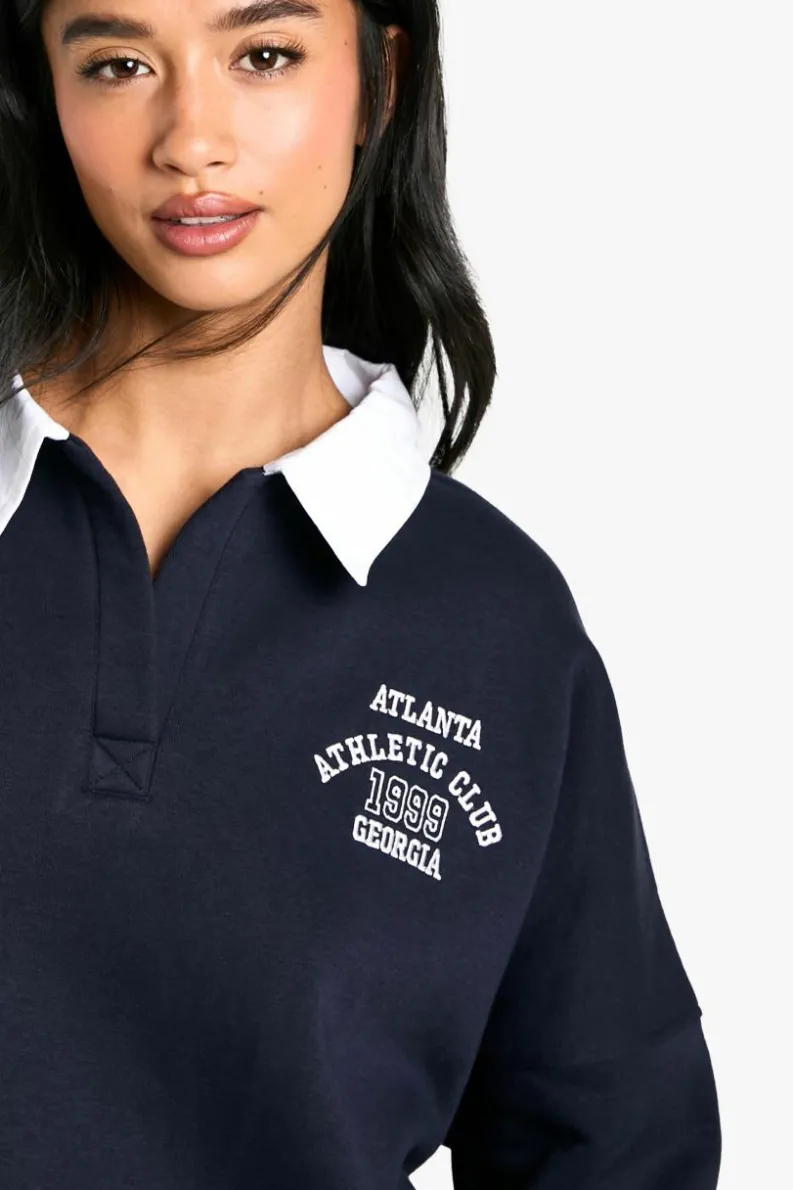 Sweatshirts|Hoodies & Sweatshirts*boohoo Petite Contrast Collar Embroidered Oversized Sweatshirt navy