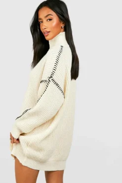 Jumper Dresses|Jumper Dresses*boohoo Petite Contrast Stitch Jumper Dress cream