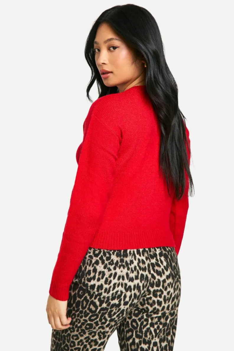 Cardigans*boohoo Petite Crew Neck Fine Gauge Micro Cardigan red