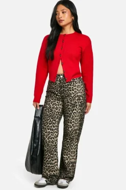 Cardigans*boohoo Petite Crew Neck Fine Gauge Micro Cardigan red