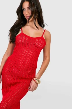 Jumper Dresses|Jumper Dresses*boohoo Petite Crochet Frayed Hem Beach Dress red