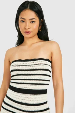 Jumper Dresses|Jumper Dresses*boohoo Petite Crochet Stripe Bandeau Mini Dress cream