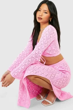 Cardigans*boohoo Petite Crochet Tie Front Cardigan baby pink