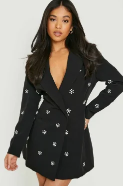 Blazer Dresses*boohoo Petite Daisy Crystal Embellished Blazer Dress black