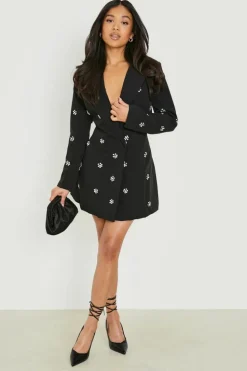 Blazer Dresses*boohoo Petite Daisy Crystal Embellished Blazer Dress black