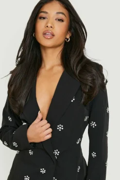 Blazer Dresses*boohoo Petite Daisy Crystal Embellished Blazer Dress black