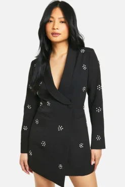 Blazer Dresses*boohoo Petite Daisy Crystal Embellished Blazer Dress black