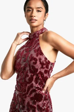 Bodycon Dresses|Maxi Dresses*boohoo Petite Damask High Neck Maxi Dress red