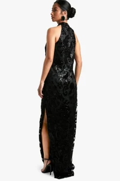 Bodycon Dresses|Maxi Dresses*boohoo Petite Damask High Neck Maxi Dress black