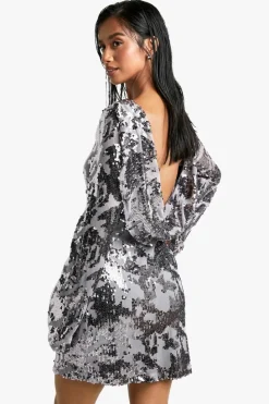 Bodycon Dresses*boohoo Petite Damask Sequin Scoop Back Mini Dress gun metal