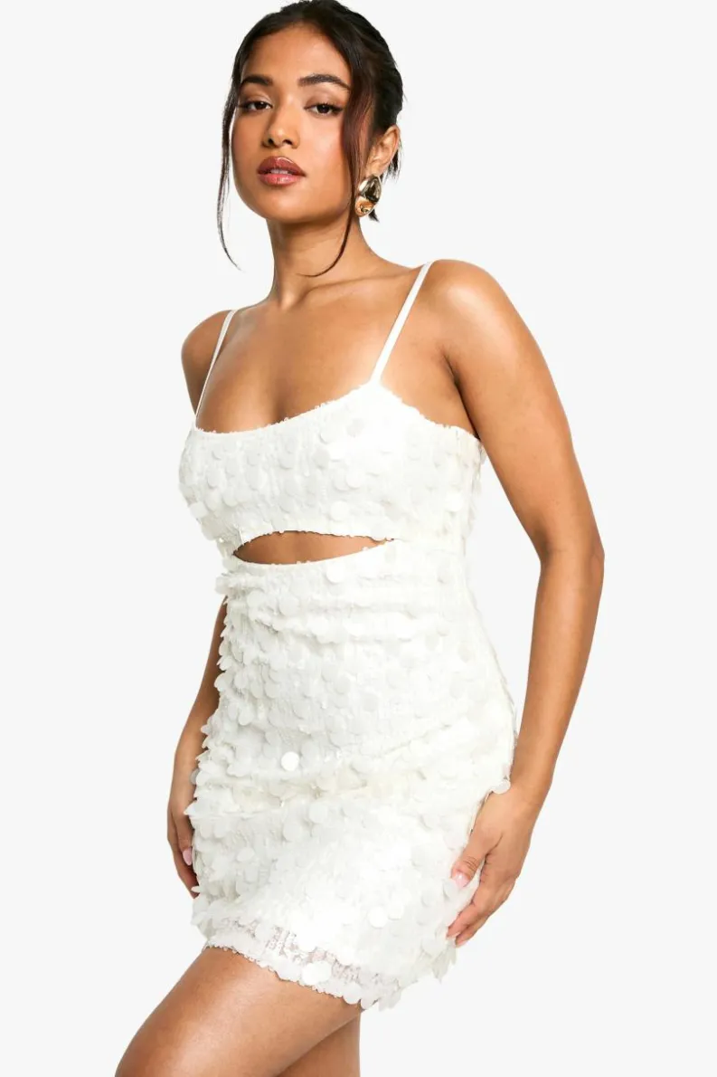 Bodycon Dresses*boohoo Petite Disc Sequin Cut Out Mini Dress white