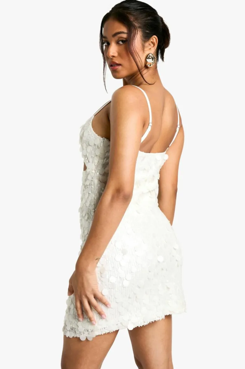 Bodycon Dresses*boohoo Petite Disc Sequin Cut Out Mini Dress white