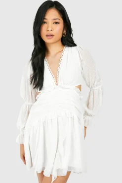 Smock Dresses*boohoo Petite Dobby Frill Mini Dress ivory